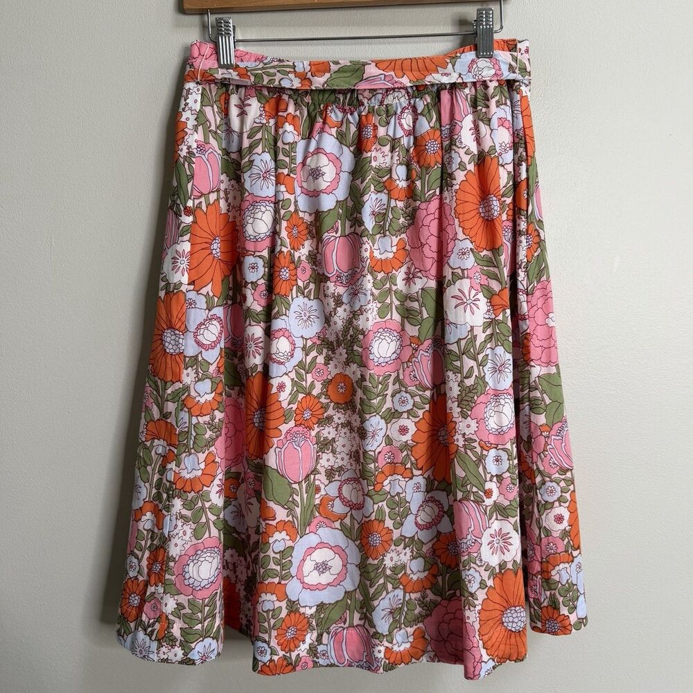 Talbots Climbing Floral Button Front Belted Voile Midi Skirt Medium Petite - Picture 7 of 10
